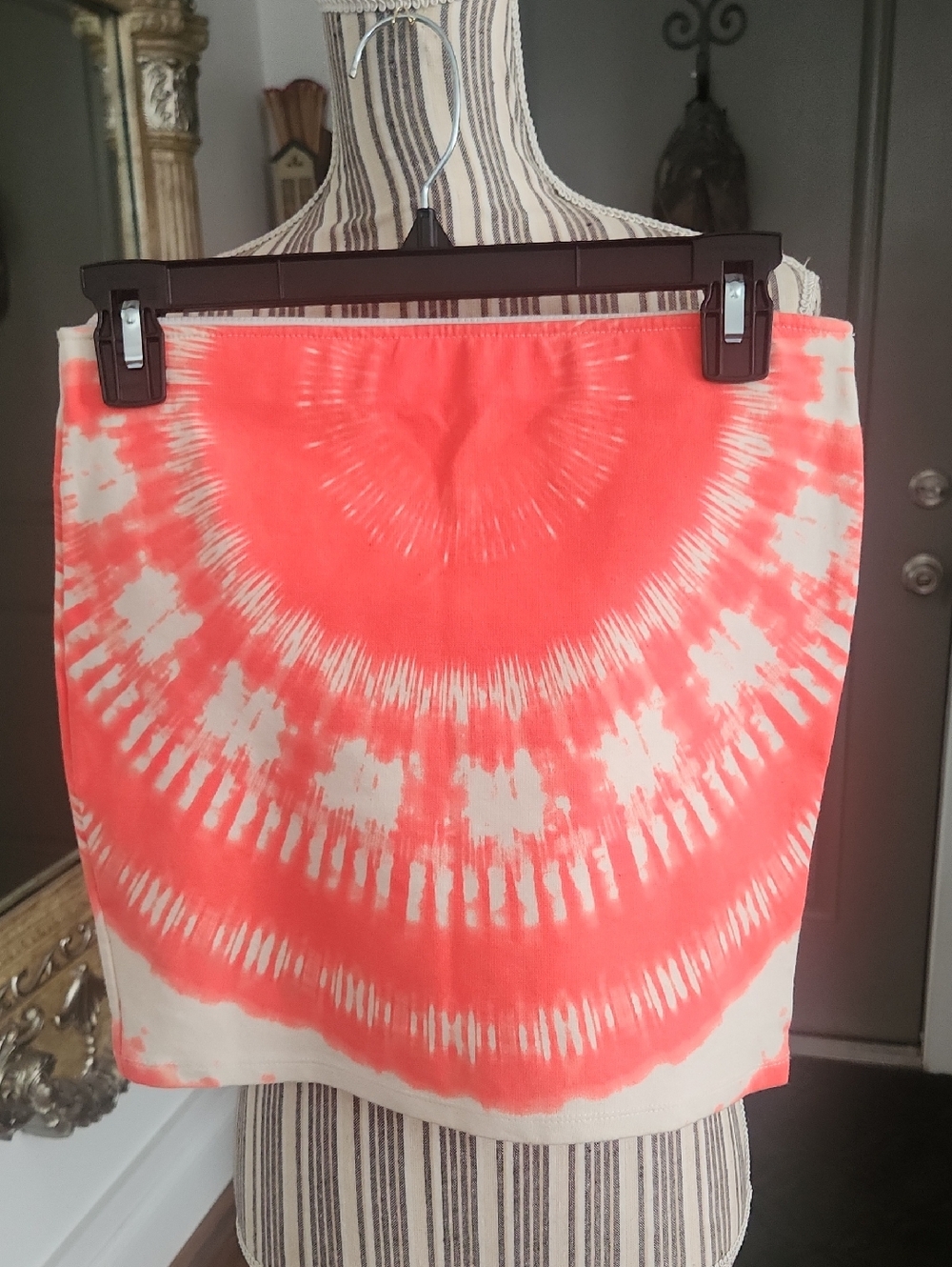 Zara Coral and Off-White Tie-Dye Mini Skirt